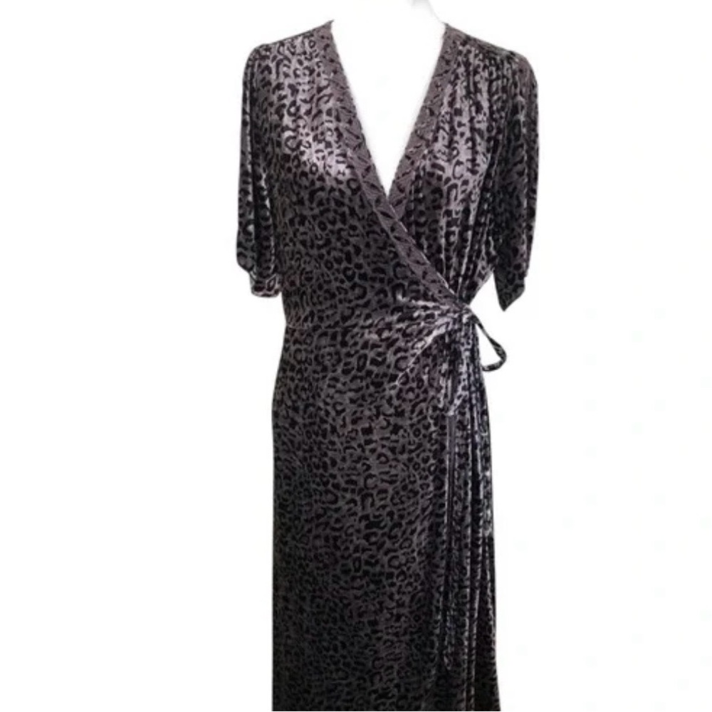 Velvet Animal Print Wrap Dress in Deep Charcoal